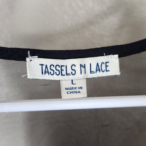 Tassels N Lace Dress Mesh Fully Lined Size L EUC - Picture 9 of 10